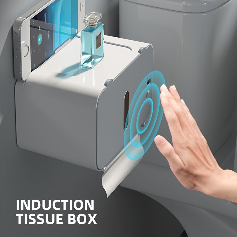 HOTU Smart Sensor Tissue Box  USB Rechargeable WallMounted Toilet Paper Holder with Auto Dispenser Lithium Battery Powered Low Voltage
