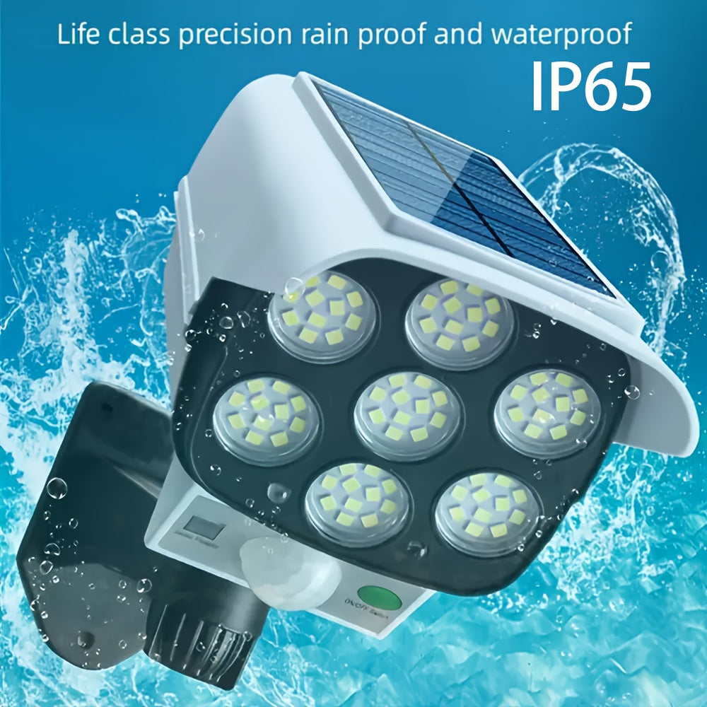 1pc 77 LED Solar Light Smart Motion Sensor Safety Simulation Camera Outdoor Floodlight 3 Modes for Home Garden