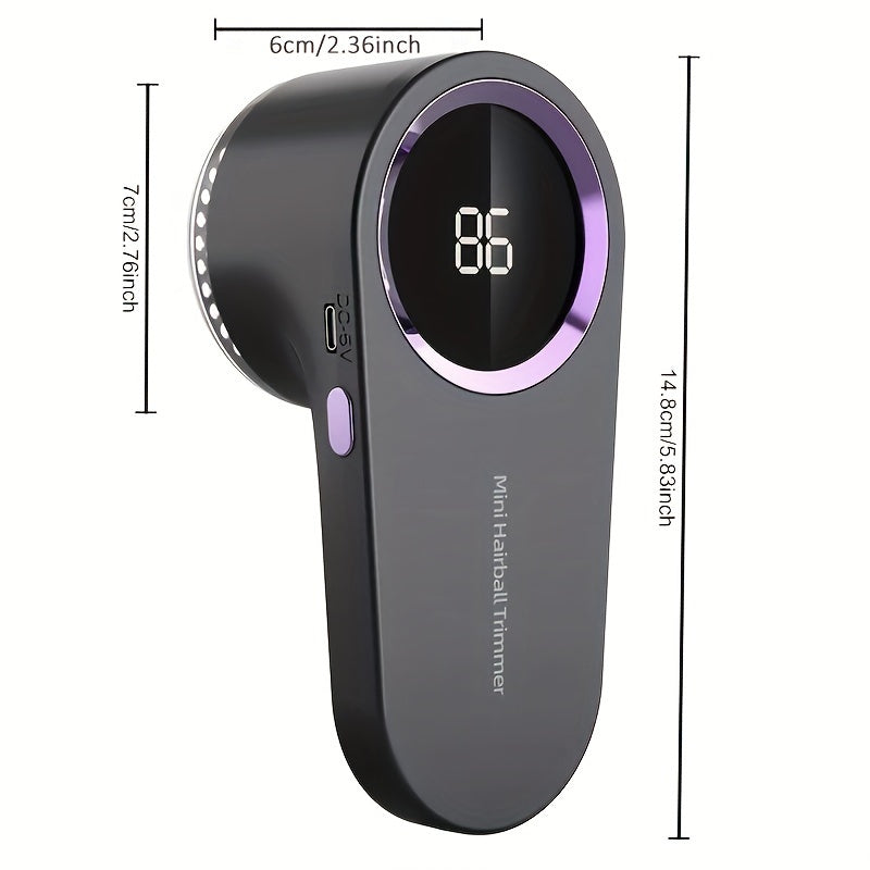 HOTU Fabric Shaver Lint Remover  Rechargeable Electric Portable Sweater Defuzzer with Digital LED Display USB Charging 500mAh Lithium Battery Strong Power for Clothes Furniture Couch Blanket 1pc