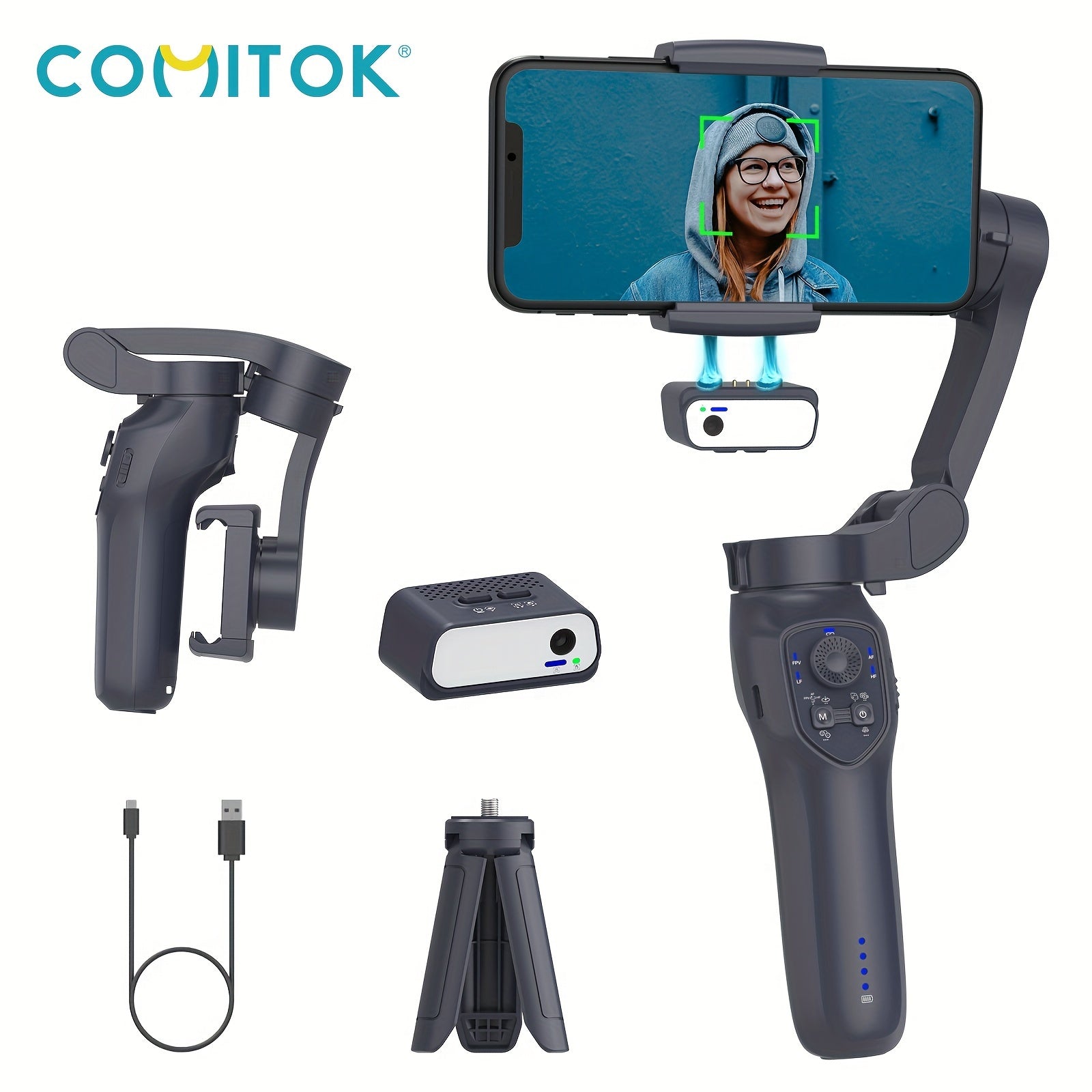COMITOK L7Cpro Portable Handheld Gimbal Stabilizer with Smart Gesture Control Foldable Design Builtin Fill Light  Ideal for Selfies Vlogging  Live Streaming USB Rechargeable Black Threeaxis Stabilizer Mobile Phone